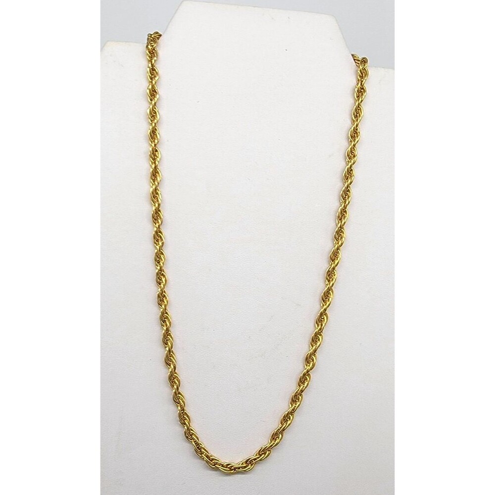 Twisted Rope Necklace Strand Gold Tone Metal 18" Vintage Estate Jewelry Shiny!